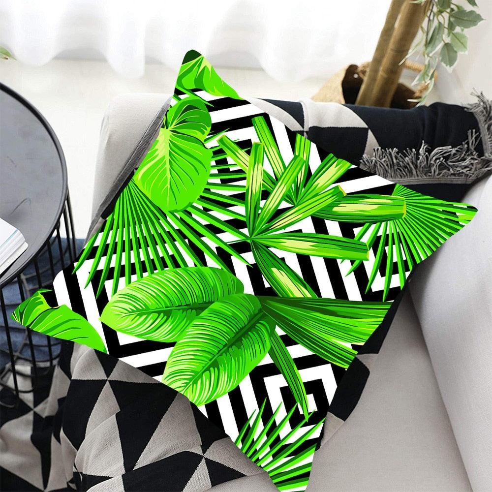 Tropical Plants Palm Leaf Pillow Cover Green Leaves Cushion Covers Flower Decorative Pillow Sofa Decorative Throw Pillow Covers Tropical Green Leaves Floor Pillow Cover for Couch Cushion Cover Plant Monstera Leaf 45x45cm