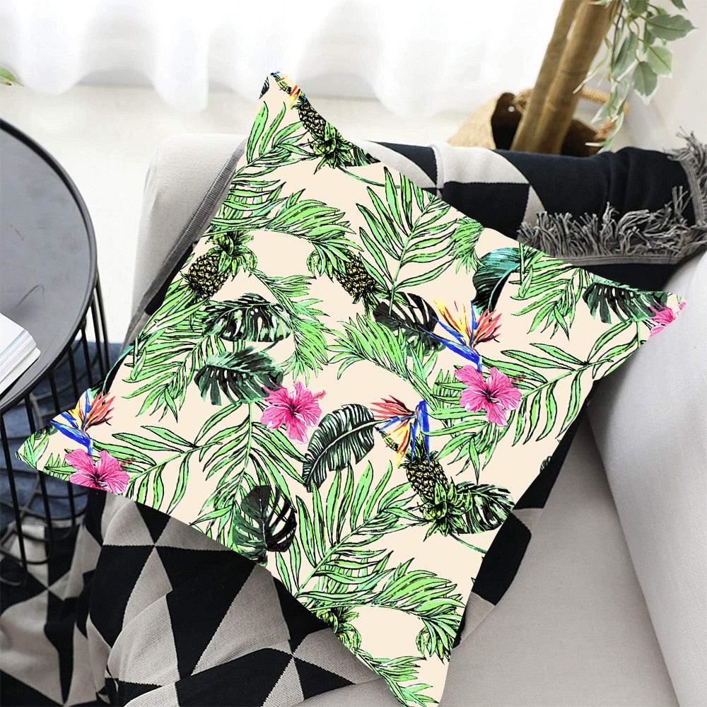 Tropical Plants Palm Leaf Pillow Cover Green Leaves Cushion Covers Flower Decorative Pillow Sofa Decorative Throw Pillow Covers Tropical Green Leaves Floor Pillow Cover for Couch Cushion Cover Plant Monstera Leaf 45x45cm