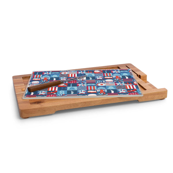 America250 - Ventana - Tempered Glass and Acacia Cheese Board and Knife Set
