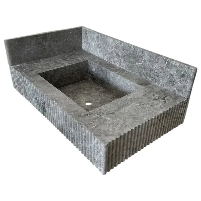 Tundra Gray Marble Rectangular Wall-mount Bathroom Sink with 6