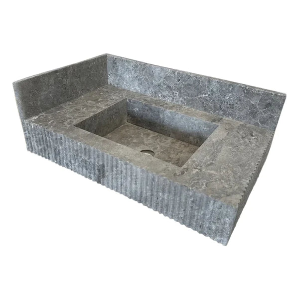 Tundra Gray Marble Rectangular Wall-mount Bathroom Sink with 6