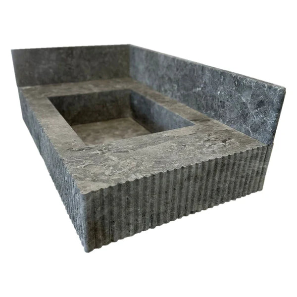 Tundra Gray Marble Rectangular Wall-mount Bathroom Sink with 6