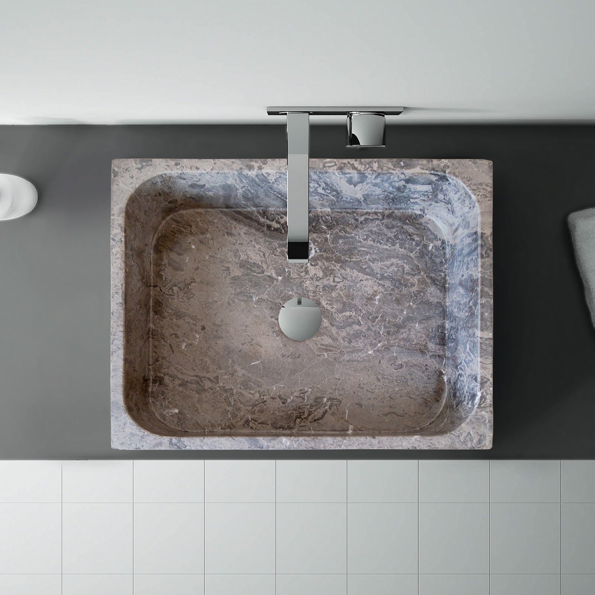 Tundra Gray Marble Farmhouse Rectangular Sink (W)16