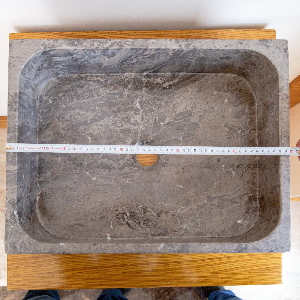 Tundra Gray Marble Farmhouse Rectangular Sink (W)16