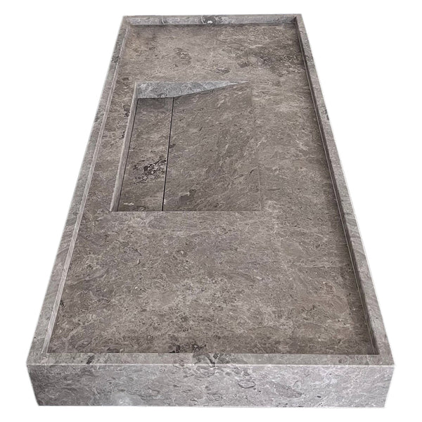 Tundra Grey Marble Rectangular Wall-mount Bathroom Sink Hidden Drain (W)20