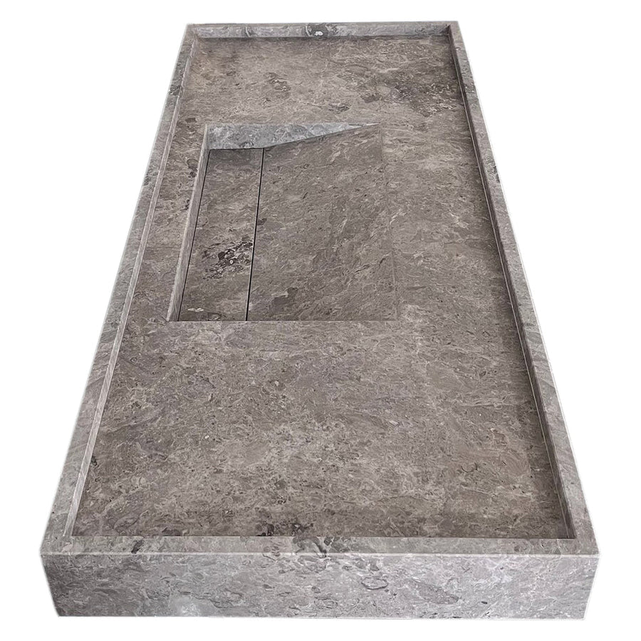 Tundra Grey Marble Rectangular Wall-mount Bathroom Sink Hidden Drain (W)20