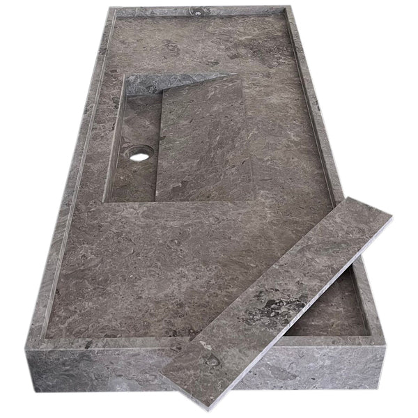 Tundra Grey Marble Rectangular Wall-mount Bathroom Sink Hidden Drain (W)20