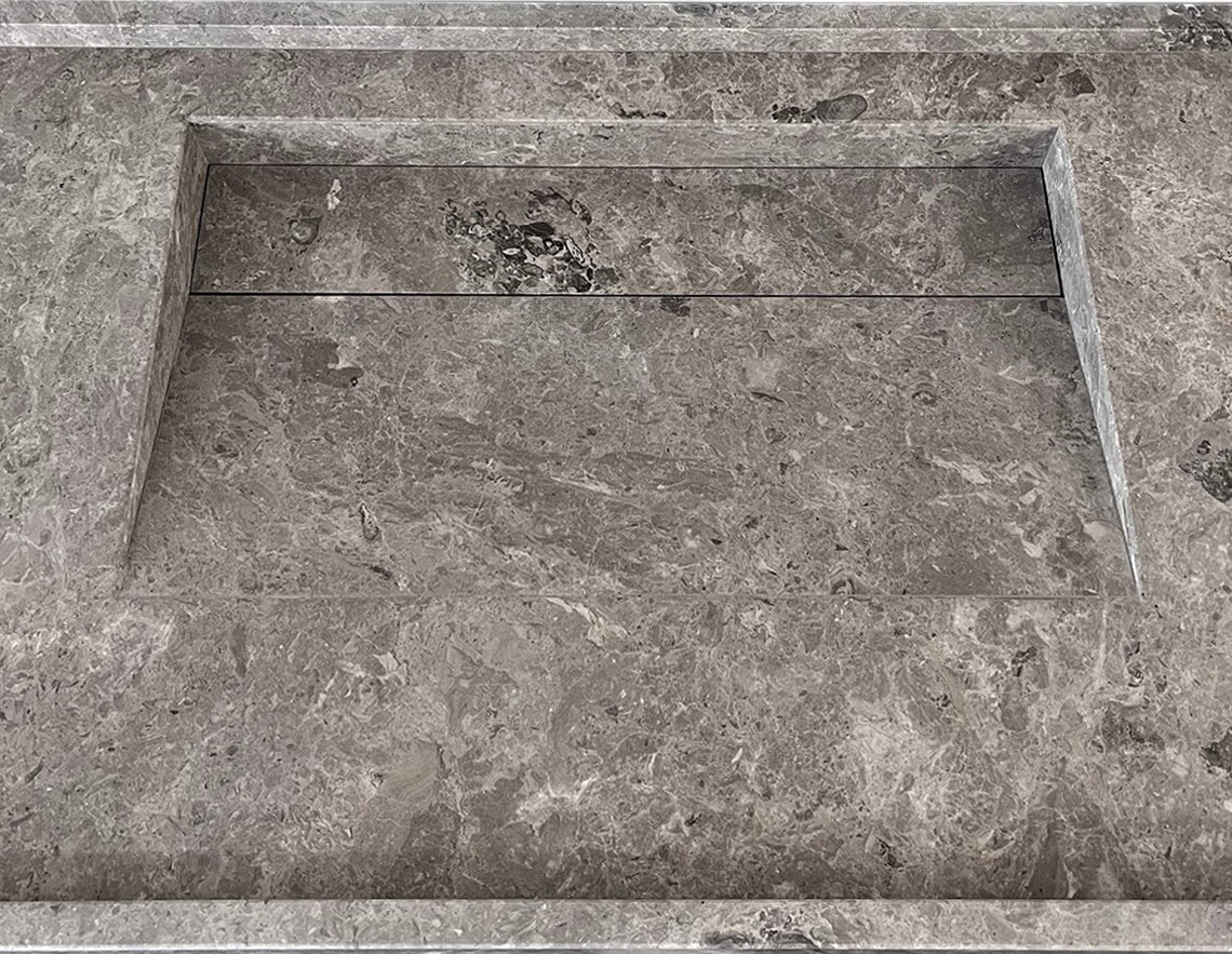 Tundra Grey Marble Rectangular Wall-mount Bathroom Sink Hidden Drain (W)20