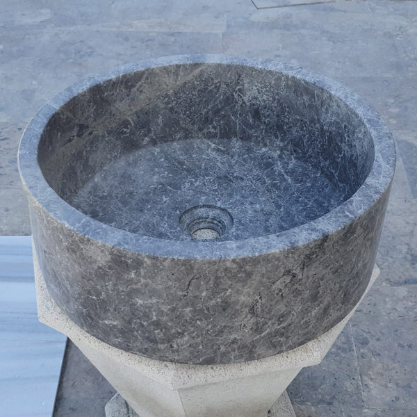 Natural Stone Tundra Grey Marble Vessel Sink Polished D: 16