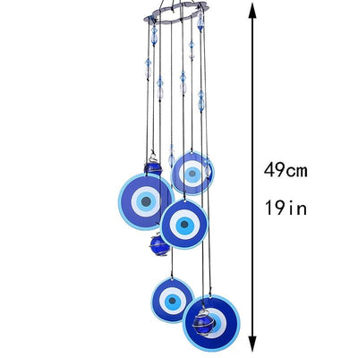 Turkish Ornament With Hanging Evil Eye & Bell Wind Chimes Blue Evil Eye Amulet Sign Of Protection Blessing & Strength Wall Hanging Home Garden Decoration Blessing Gift Lucky Pendant Home Decorative Items & Accessories Car Ornaments For Rear View Mirror