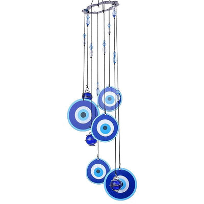 Turkish Ornament With Hanging Evil Eye & Bell Wind Chimes Blue Evil Eye Amulet Sign Of Protection Blessing & Strength Wall Hanging Home Garden Decoration Blessing Gift Lucky Pendant Home Decorative Items & Accessories Car Ornaments For Rear View Mirror