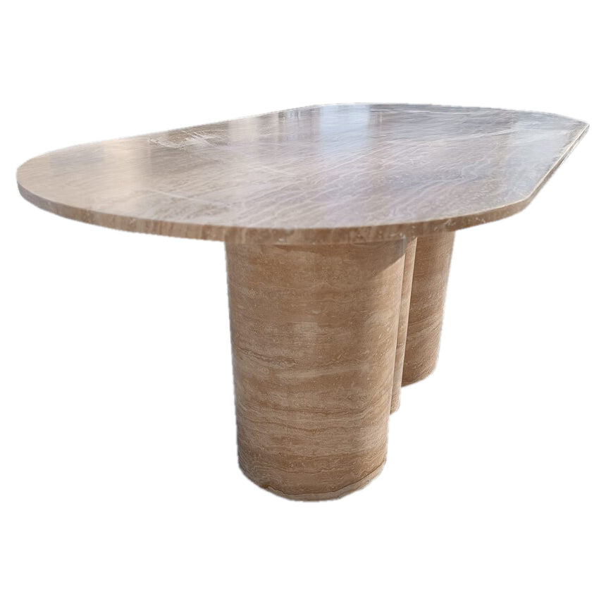 Tuscany Walnut Travertine Vein-cut Oval Shape Coffee Table Wavy Legs (W)20