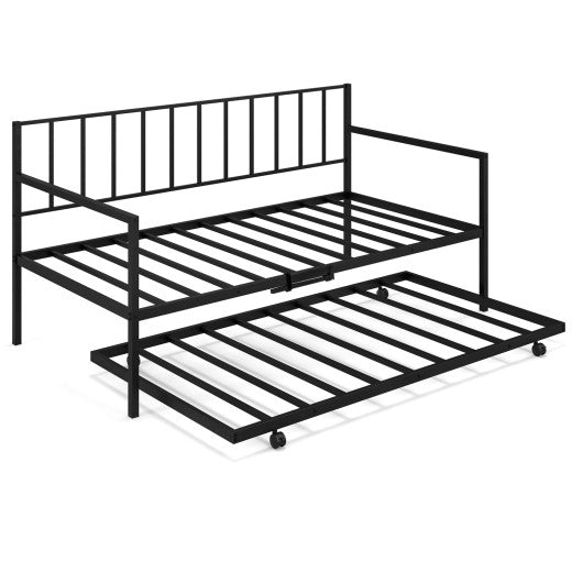 Twin Size Daybed and Trundle Frame Set Trundle Bedframe-Black