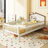 Twin Size Kids Montessori Bed with House-Shaped Headboard and Built-in Storage Shelf-White