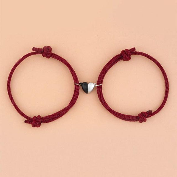 Two Halves Heart Magnetic Bracelet Steel Pendant Couple Bracelets For Friendship Bracelets Braid Rope Magnet Attraction Matching Bracelet Lover Gifts For Boyfriend And Girlfriend