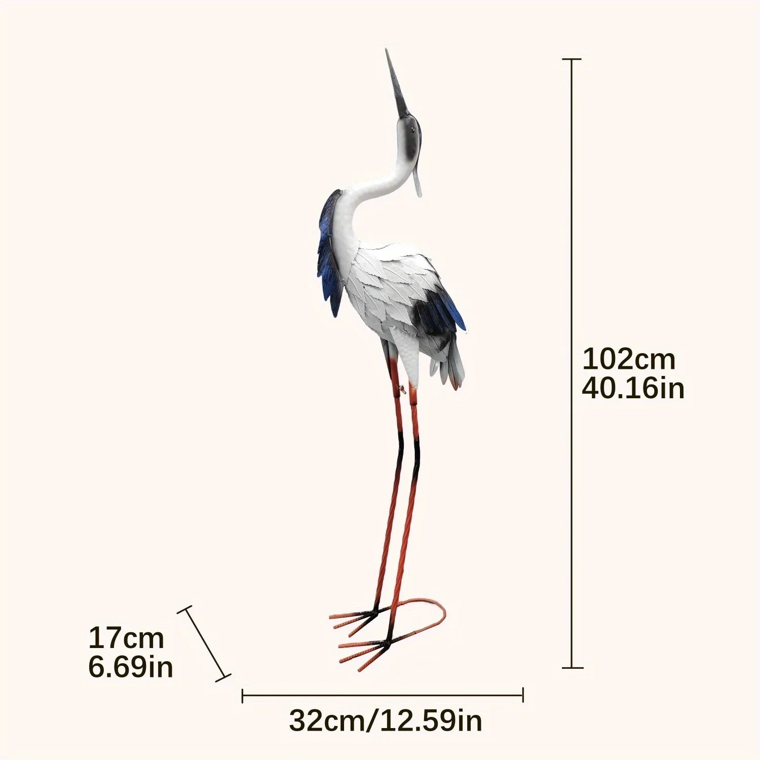 Two Pairs of Elegant White Crane Statues, with Head Up and Head Down Styles, Smooth Metal Design, Courtyard Villa Garden Decoration, Lawn and Gardening, Outdoor Bird Garden Decoration, Metal Crafts