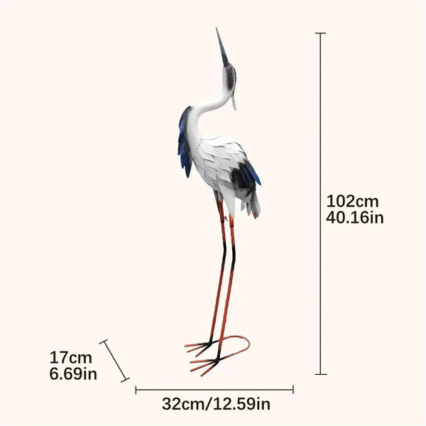 Two Pairs of Elegant White Crane Statues, with Head Up and Head Down Styles, Smooth Metal Design, Courtyard Villa Garden Decoration, Lawn and Gardening, Outdoor Bird Garden Decoration, Metal Crafts
