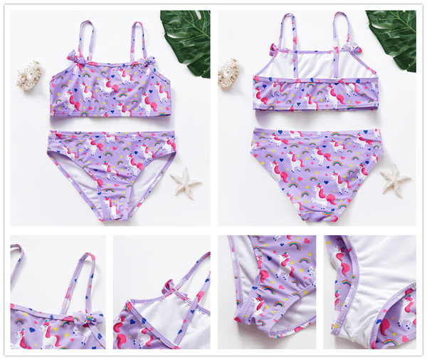 Two Piece Girls Swimsuit Rainbow Children's Swimwear Two Piece Bathing Suit 2-12 Years Swimsuit Pieces Bathing Suits With Ruffles Hollowed Flounce Bikini With Adjustable Straps For Girls