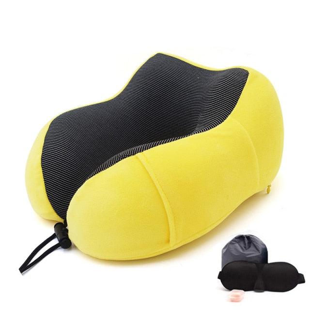 U-Shape Travel Pillow Pure Memory Foam Neck Pillow for Airplane Office Nap Cervical Pillows Flight Sleeping Head Neck Support Memory Cotton Neck Pillow Cervical Vertebra Travel Portable Noon Break Aircraft Neck Pillow For Traveling