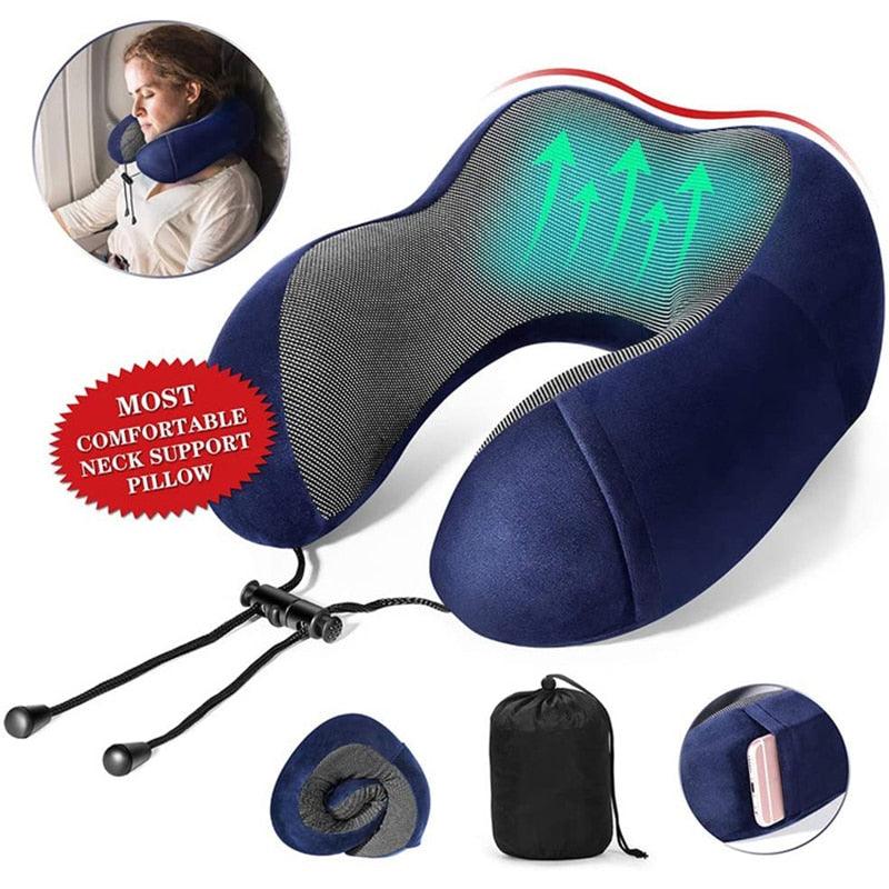 U-Shape Travel Pillow Pure Memory Foam Neck Pillow for Airplane Office Nap Cervical Pillows Flight Sleeping Head Neck Support Memory Cotton Neck Pillow Cervical Vertebra Travel Portable Noon Break Aircraft Neck Pillow For Traveling