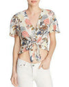 Beltaine Printed Tie-Front Crop Top, Size  Medium - M/Cream