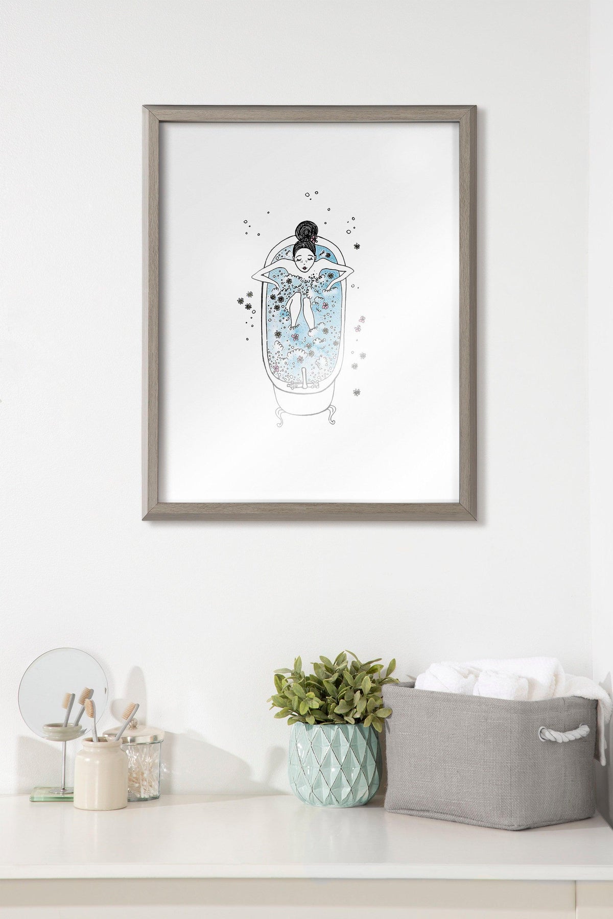 Blake Girl in a Bath Framed Printed Glass by Viola Kreczmer