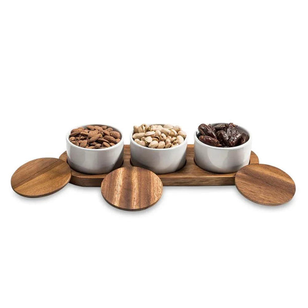 Condiment Serving Set 3 Ceramic Bowls with Lids 13