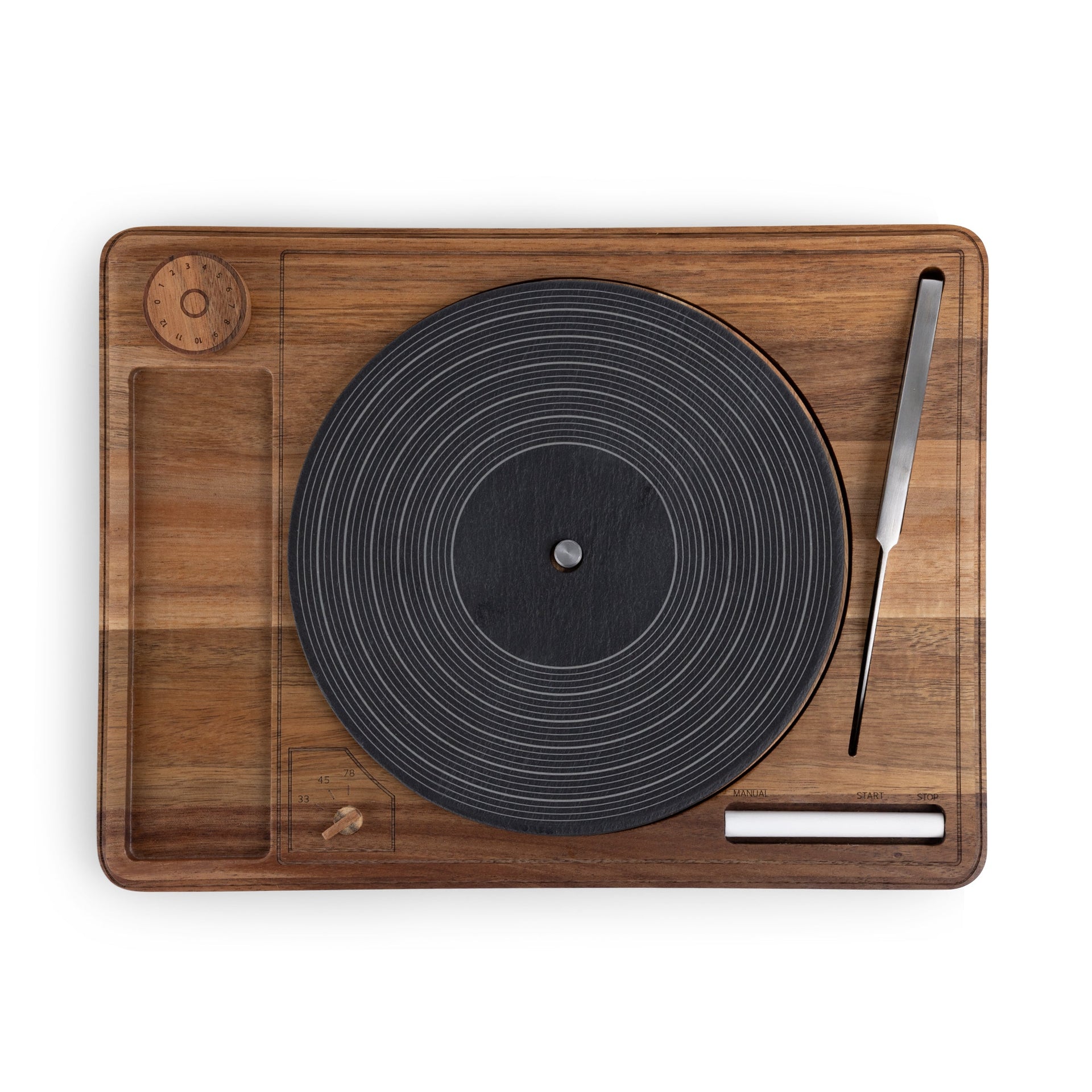 Turntable Acacia and Slate Cheese Board with Knife Picnic Time Family of Brands