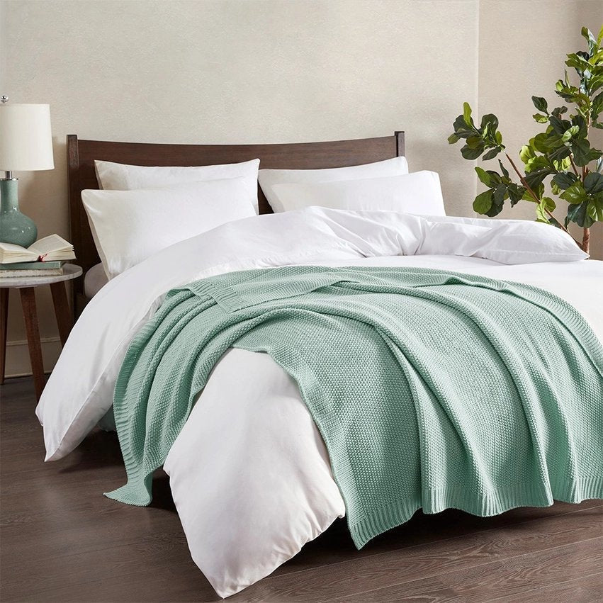 Ultra-Soft Knit Throw Blanket, Aqua Green