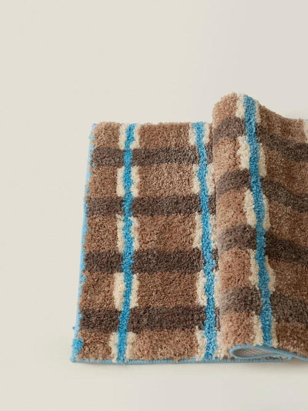 Ultra Soft Retro Earthy Tone Checker Bath Rug, Absorbent Mat