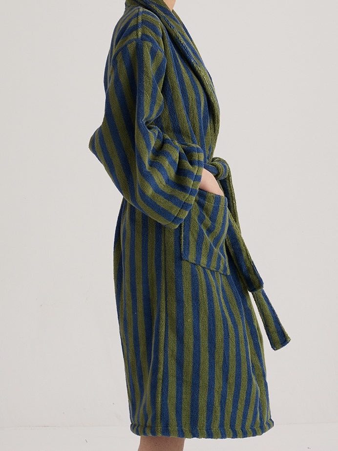 Ultra Soft Retro Stripe Bathrobe - 100% Organic Long-stapled Cotton