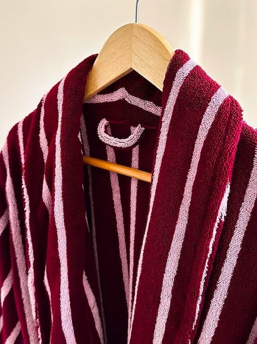 Ultra Soft Retro Stripe Bathrobe - 100% Organic Long-stapled Cotton