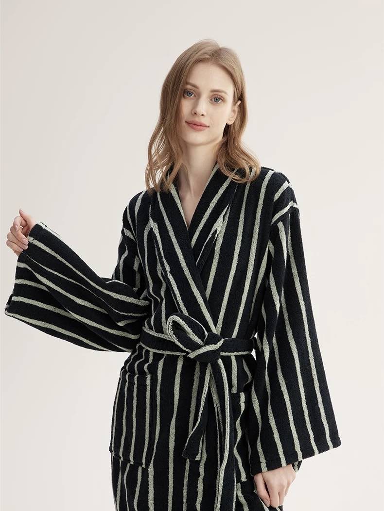 Ultra Soft Retro Stripe Bathrobe - 100% Organic Long-stapled Cotton