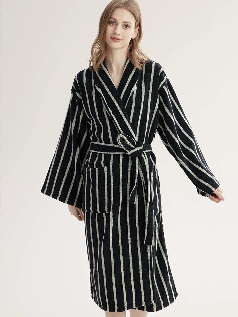 Ultra Soft Retro Stripe Bathrobe - 100% Organic Long-stapled Cotton