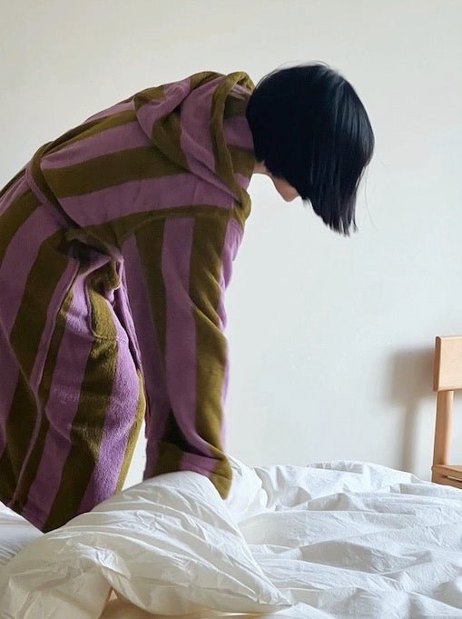 Ultra Soft Retro Whimsical Stripe Bath Robe - 100% Organic Long-stapled Cotton