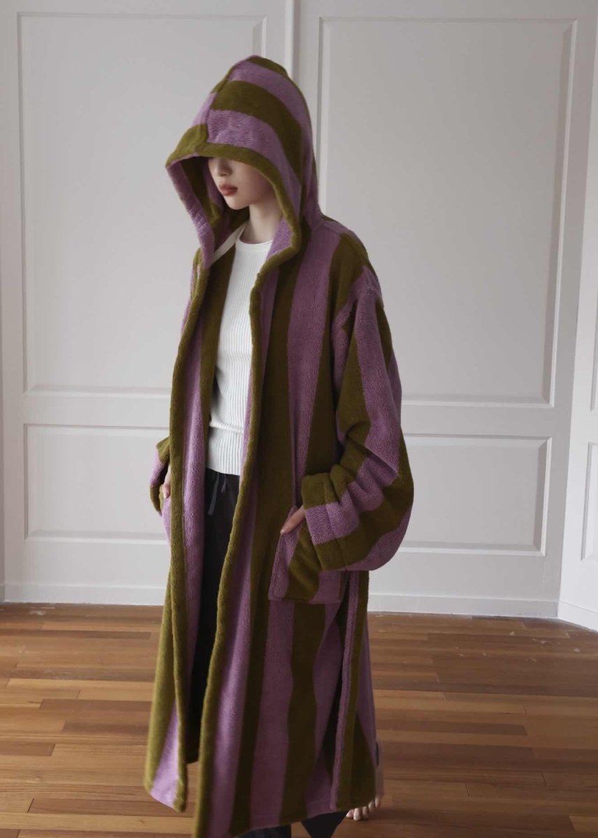 Ultra Soft Retro Whimsical Stripe Bath Robe - 100% Organic Long-stapled Cotton