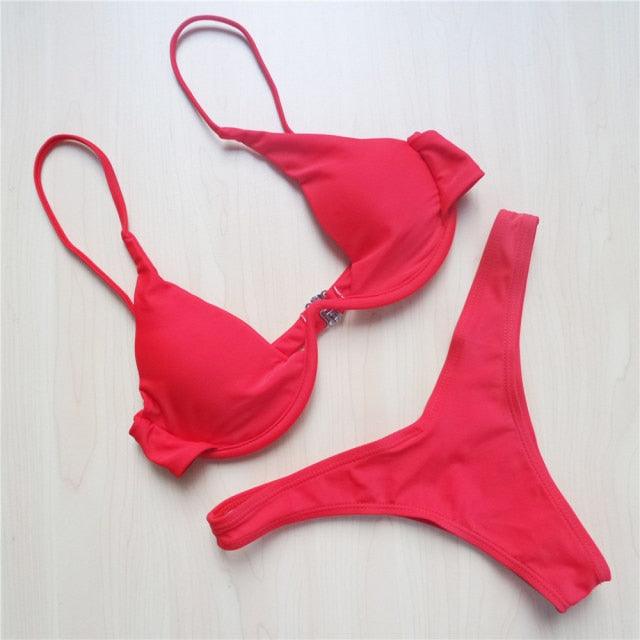 Underwired Bikini Female Swimsuit Women Swimwear Two-Piece V Shape Wire Bikini Set Bather Bathing Suit Women Micro Bikini Set Shiny Metallic 2 Piece Swimsuit Push Up Underwire Swimwear Bathing Suit