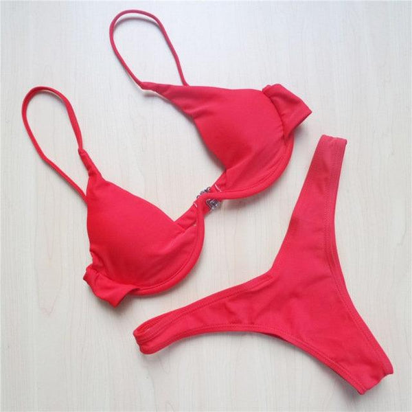 Underwired Bikini Female Swimsuit Women Swimwear Two-Piece V Shape Wire Bikini Set Bather Bathing Suit Women Micro Bikini Set Shiny Metallic 2 Piece Swimsuit Push Up Underwire Swimwear Bathing Suit