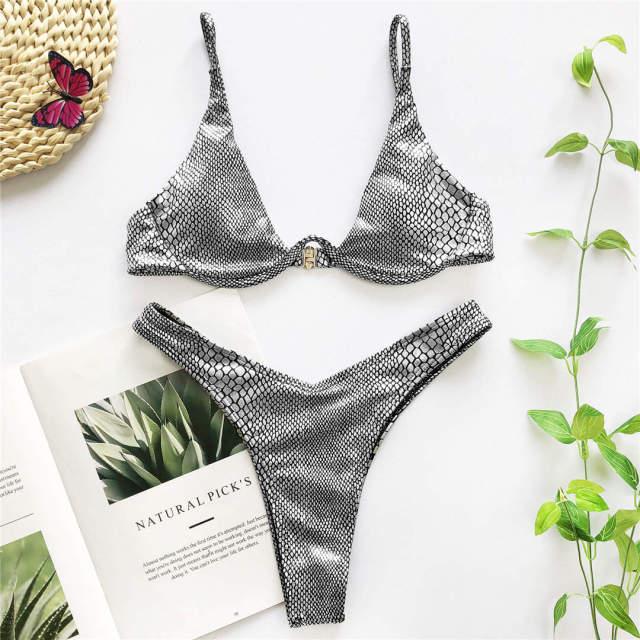 Underwired Bikini Female Swimsuit Women Swimwear Two-Piece V Shape Wire Bikini Set Bather Bathing Suit Women Micro Bikini Set Shiny Metallic 2 Piece Swimsuit Push Up Underwire Swimwear Bathing Suit