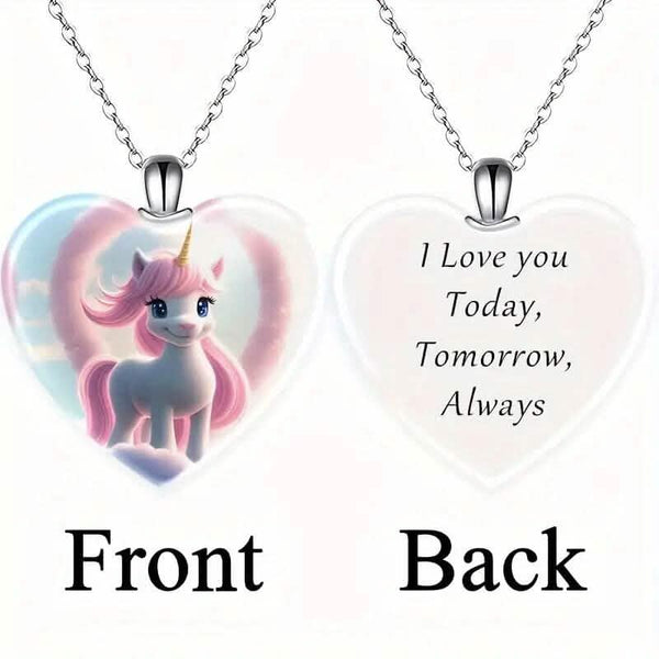 Unicorn Heart-Shaped Crystal Pendant Necklace