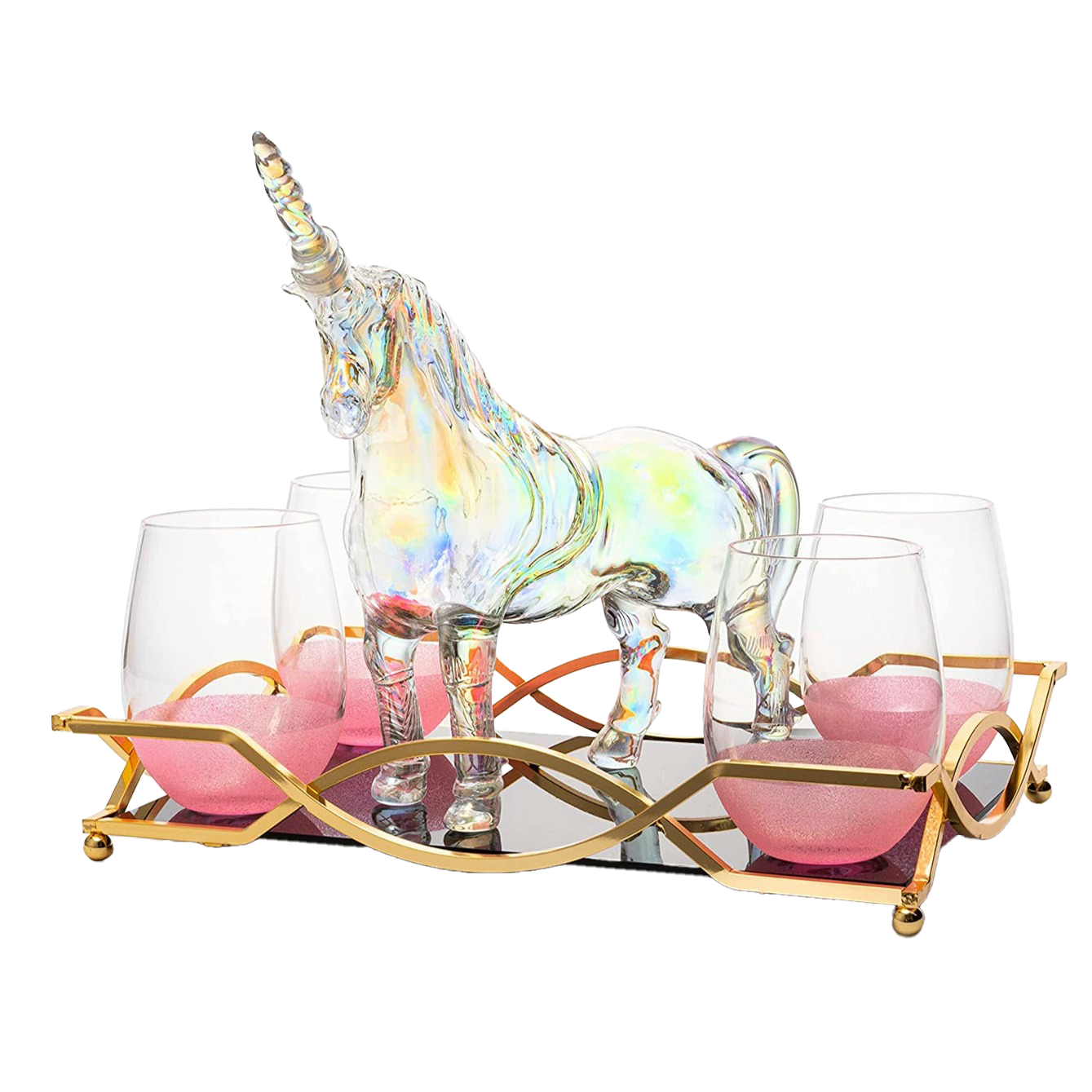 Iridescent Unicorn Wine Whiskey Decanter Set 750ml With 4 Pink Sparkle Glasses for Wine, Whiskey, Scotch, Tequila or Any Drink by The Wine Savant - Unicorn Gifts, Unicorn Lovers, 14