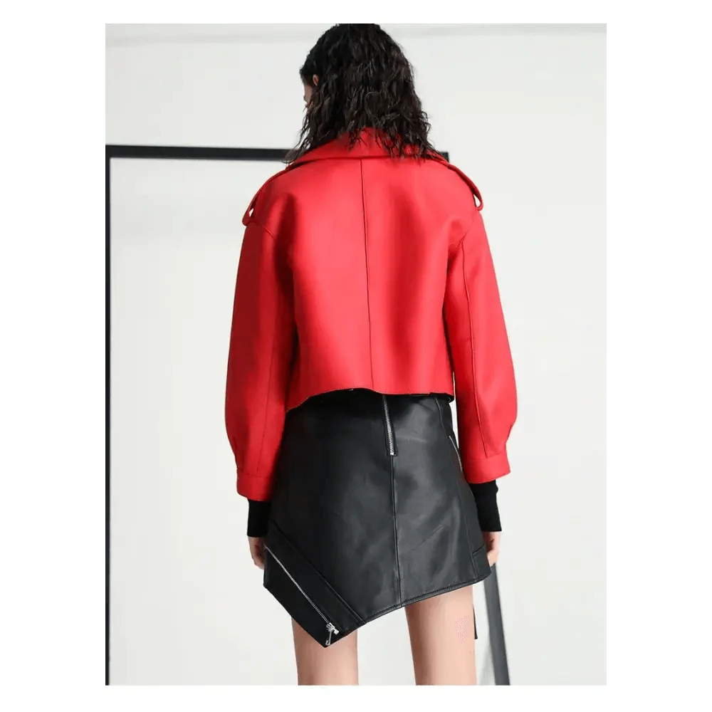 Unique Design Faux Leather Jacket Women Loose Soft Vintage Motorcycle Biker Coat Short Pu Leather Coat Female Punk Autumn Streetwear Outwear