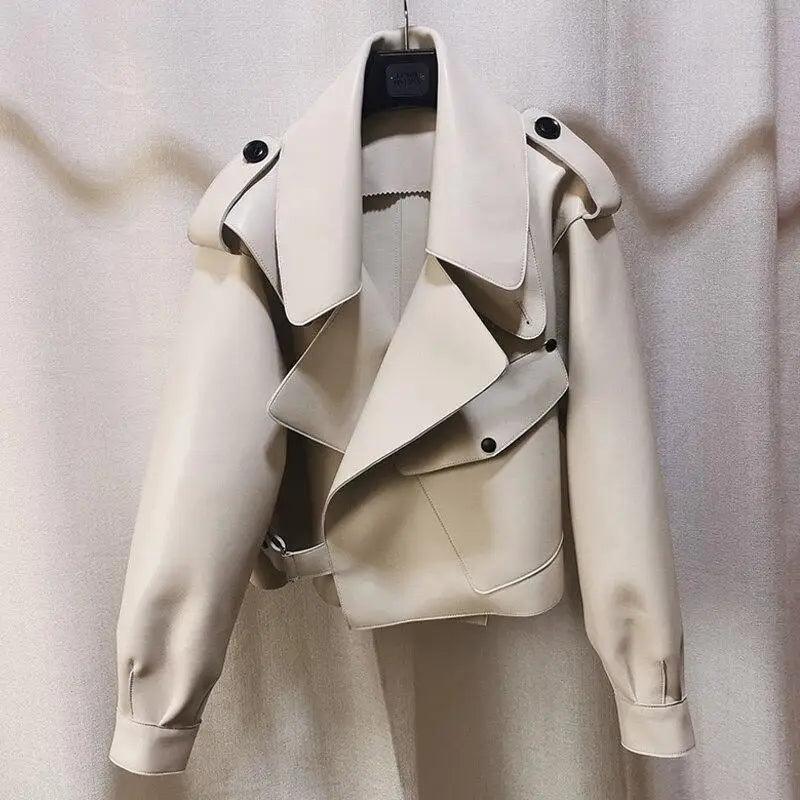 Unique Design Faux Leather Jacket Women Loose Soft Vintage Motorcycle Biker Coat Short Pu Leather Coat Female Punk Autumn Streetwear Outwear