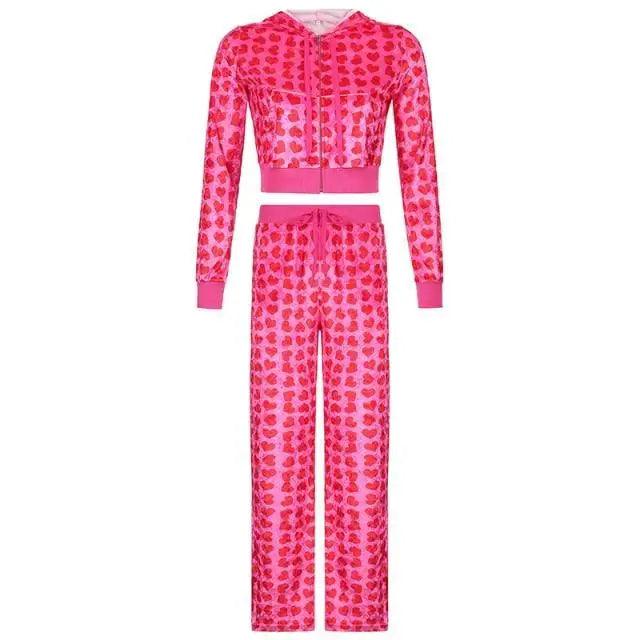 Unique Design Velvet Heart Print Cropped Top Bomber Jacket For Women Autumn Cute Pink Long Sleeve Coats Zipper Winter Overcoat