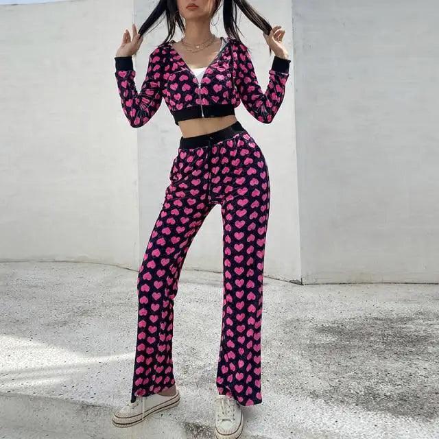 Unique Design Velvet Heart Print Cropped Top Bomber Jacket For Women Autumn Cute Pink Long Sleeve Coats Zipper Winter Overcoat