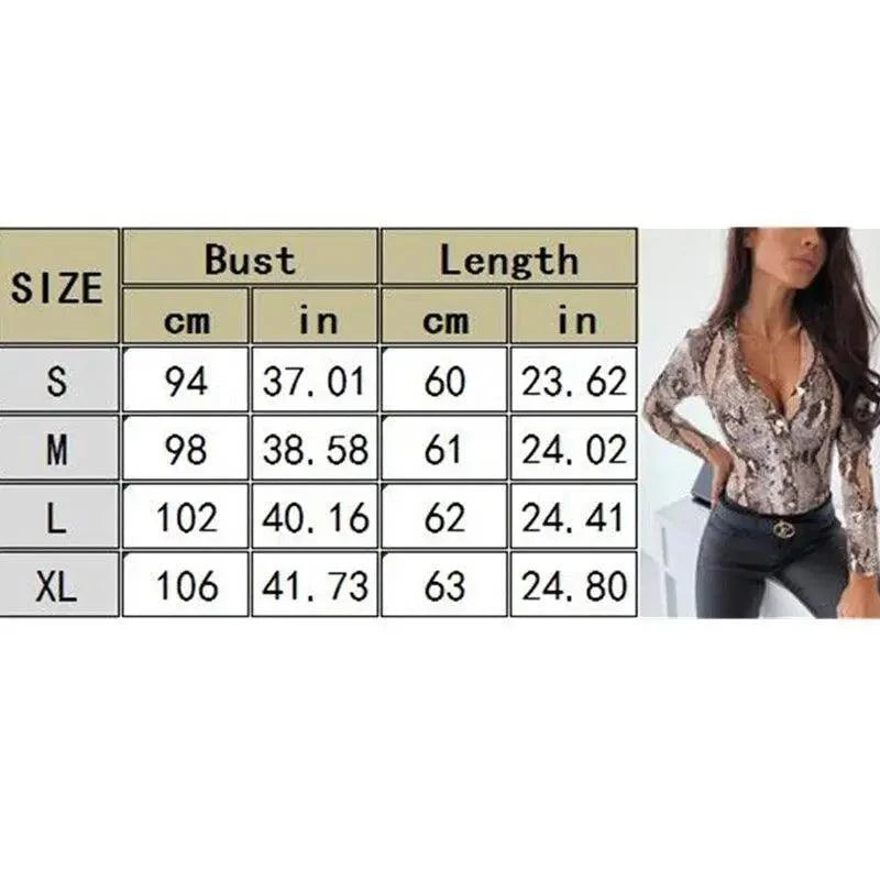 Unique Design Women's Snakeskin Leopard Print Blouse Ladies Casual Long Sleeve V-neck Button Down Bodycon Slim Fit Tops