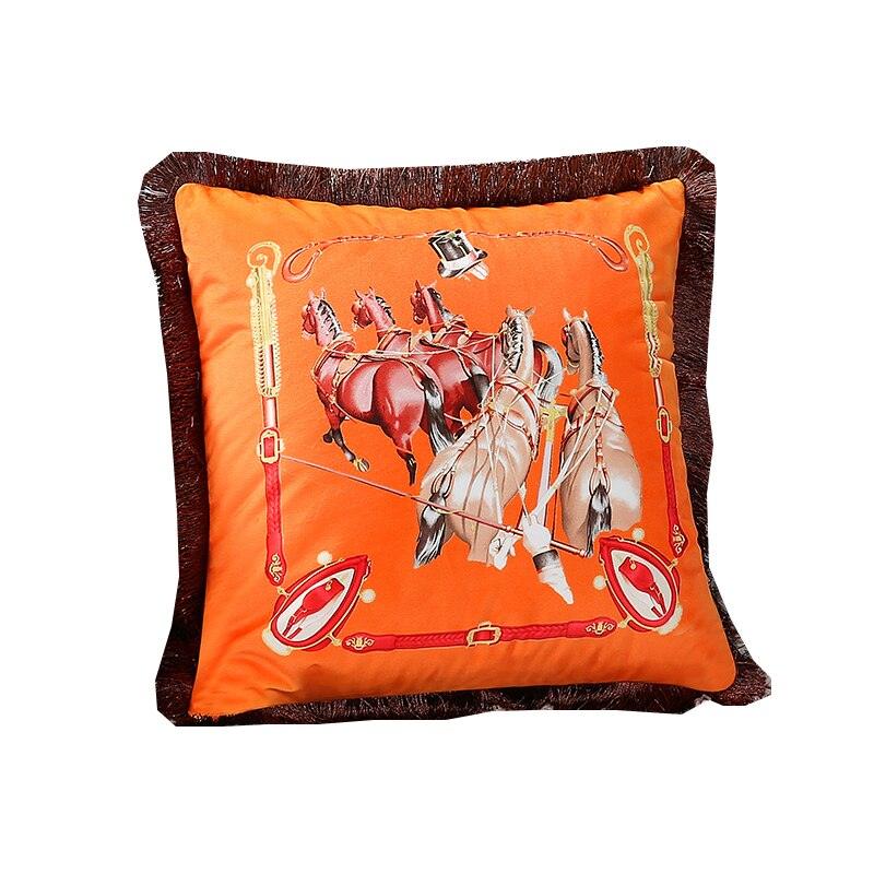 Unique Designed European American Luxury Printed Polyester Cushion Cover Horse printed Lumbar Cover Tassel Edge Modern Throw Pillow Covers Square Decorative Set Cushion Covers For Home Bed Couch Sofa Bench