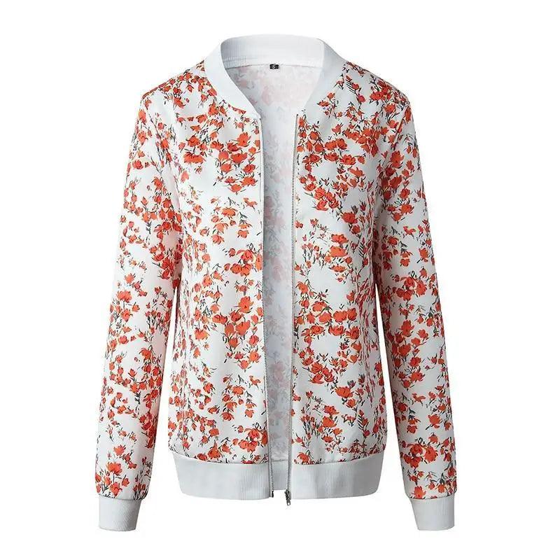 Unique Nature Design Women's jackets Floral Printed Ladies Zipper Up Bomber Outwear Spring Long Sleeve Short Thin Slim Casual Pocket Biker Coats