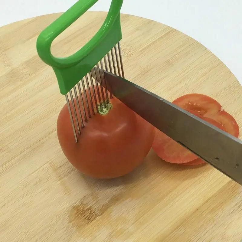 Unique Style 1PC Stainless Steel Onion Needle Onion Holder Handheld Simple Slicer Fruit Vegetable Cutter Potato Kitchen Tool Bar Accessories