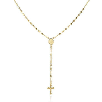 Unisex 14K Gold Virgin Mary Rosary Bead Cross Necklace 18''